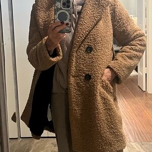 Zara Women’s Oversized Carmel Brown Pea Coat.